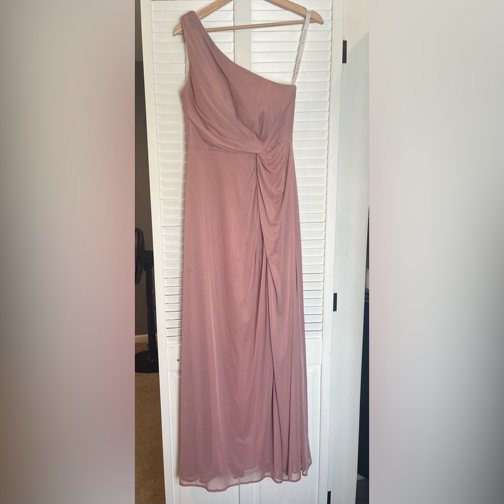 AZAZIE BROOKE Dusty Rose A-Line One Shoulder Mesh Dress